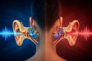 Sensorineural vs conductive hearing loss audiogram