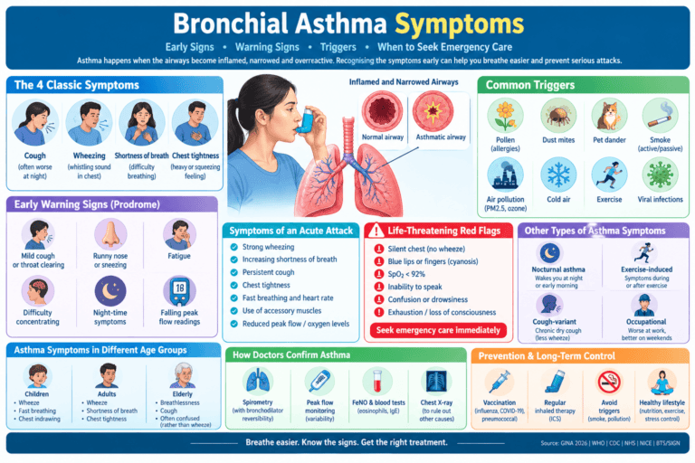 Bronchial Asthma Symptoms: Complete 2026 Guide to Early Signs, Attacks & Red Flags